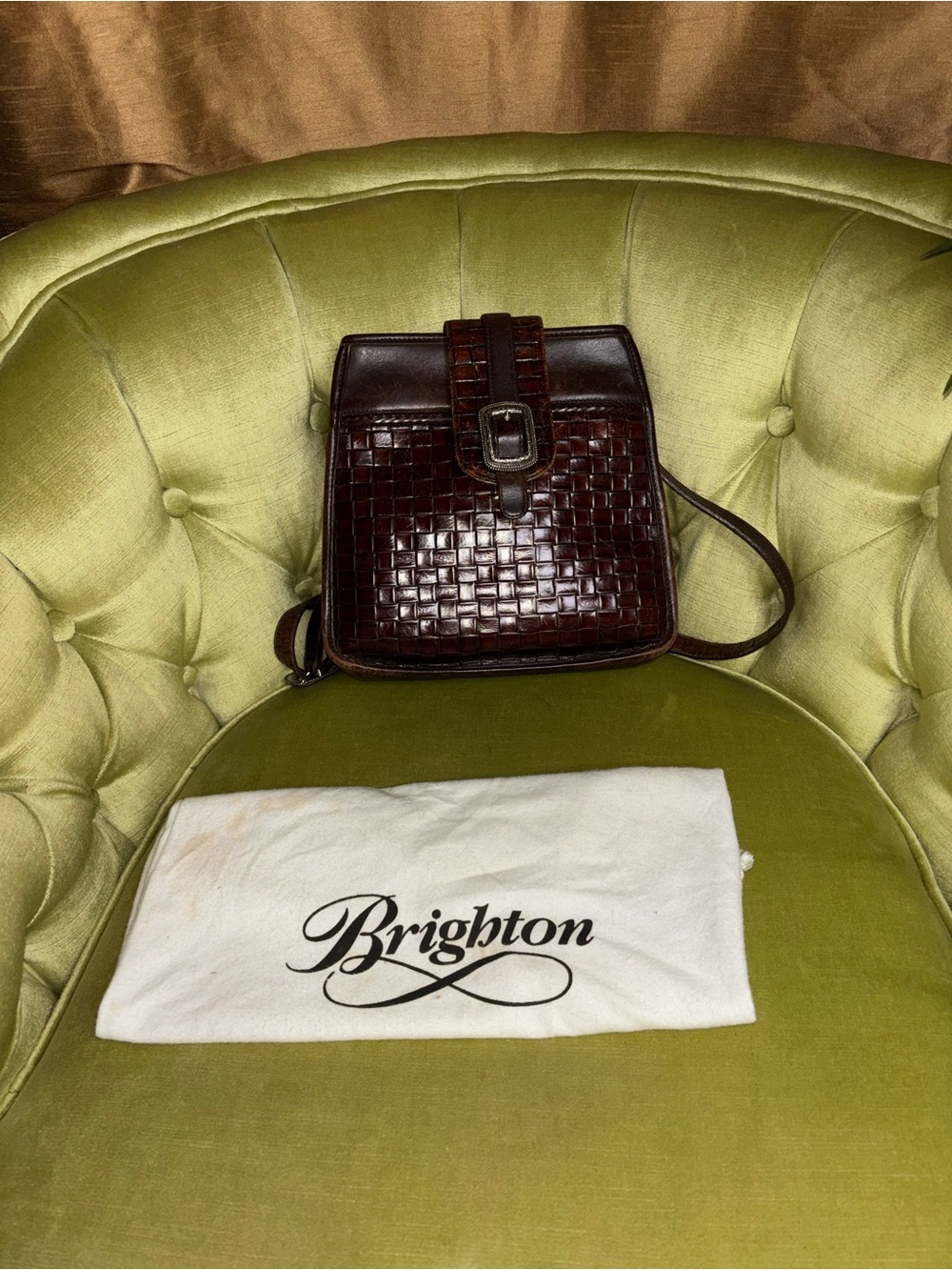 Brighton Brown Leather Crossbody Purse  Basketweave  Magnetic Snap  9"x9" - Picture 5 of 10
